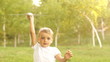 Future aircraft pilot playing with toy airplane