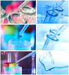 Test tubes closeup on blue background.