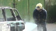 The burning car