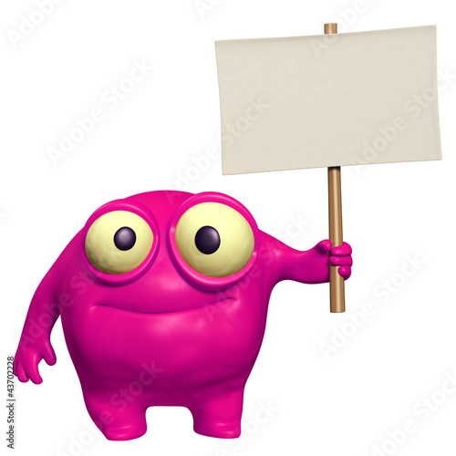 Illustration: cute monster holding placard cute monster holding placard