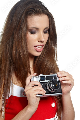 Photo: Full isolated studio picture from a young and beautiful woman wi Full isolated studio picture from a young and beautiful woman wi