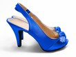 Blue high-heeled shoes / stilettos with a bow