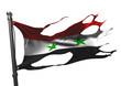 tattered syrian flag on white
