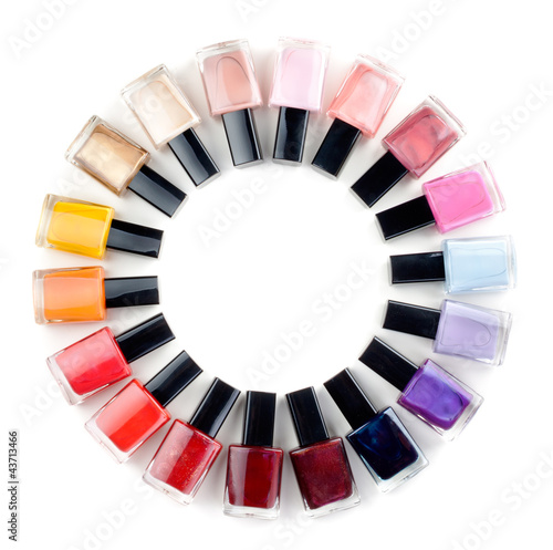 Photo: Coloured nail polish bottles stacked circle Coloured nail polish bottles stacked circle