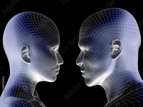 Illustration: High resolution 3D wireframe human male or female head isolated High resolution 3D wireframe human male or female head isolated