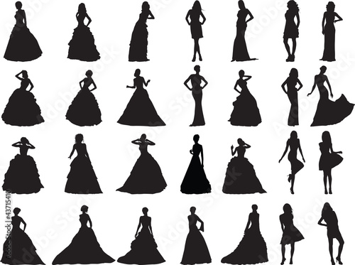 Vektor: silhouettes of girls are in weddings and ball clothes silhouettes of girls are in weddings and ball clothes
