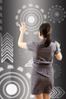 Business lady pushing digital button on touch screen interface.