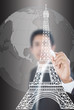 Businessman drawing Eiffel Tower line  in Paris.