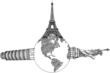 Statue of Liberty, Pisa Tower, Eiffel Tower for travel.
