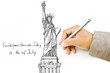Hand drawing Statue of Liberty line.