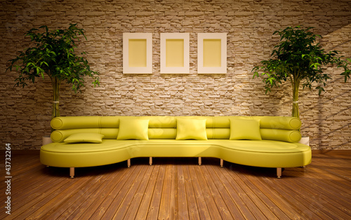 Illustration: modern living room with lemon sofa modern living room with lemon sofa