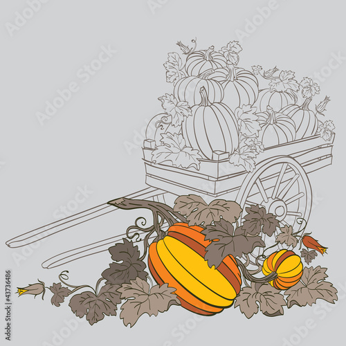 Вектор: pumpkins in wagon, with fall autumn colors pumpkins in wagon, with fall autumn colors