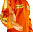 Construction worker offering hand shake