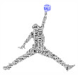 Illustration: man and ball jumping text clouds man and ball jumping text clouds