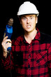 Furious out of control construction site worker