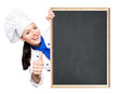 Photo: Köchin mit Kreidetafel Köchin mit Kreidetafel