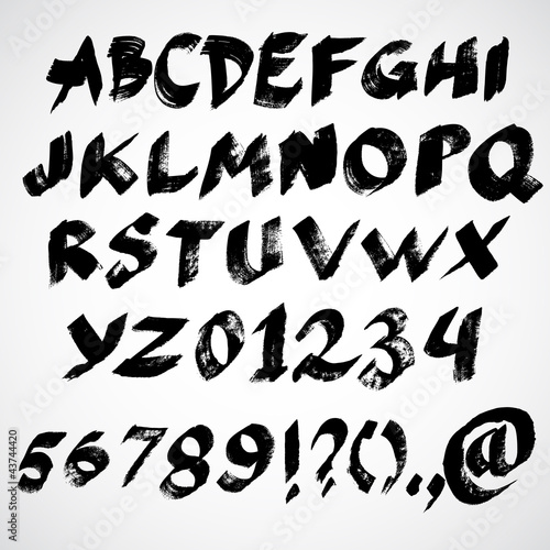 Vector: Vector grunge alphabet with letters, numbers and symbols. Vector grunge alphabet with letters, numbers and symbols.