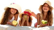 Little girls eating apples
