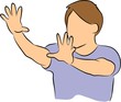 man rise his hand because afraid from something