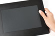 woman hand holding tablet pc.