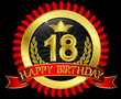 18 years happy birthday golden label with ribbons