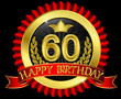 60 years happy birthday golden label with ribbons