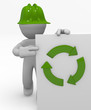 Construction worker with an ecology sign