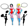 Super woman Lover vector poster with woman and talk bubble, silh