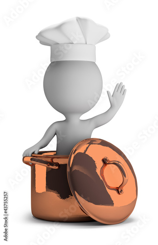 Illustration: 3d small people - cook in a copper pan 3d small people - cook in a copper pan