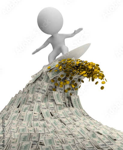 Illustration: 3d small people - wave of money 3d small people - wave of money