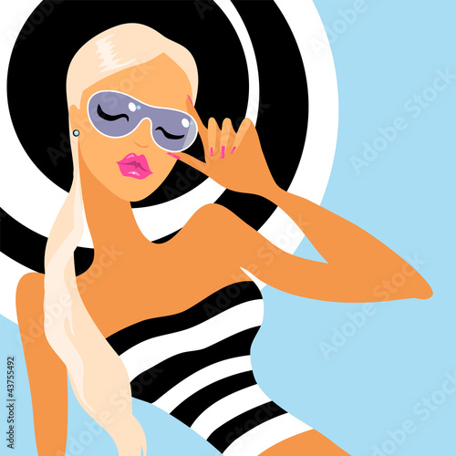Vector: Beautiful Summer girl in hat. Beautiful Summer girl in hat.