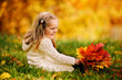 Photo: Cute little girl with autumn leaves in the park Cute little girl with autumn leaves in the park