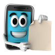 Smartphone character showing a piece of paper