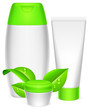 Vector: Cosmetics containers and leaves. Cosmetics containers and leaves.