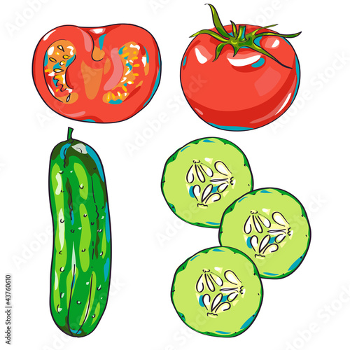 Vector: Vector vegetables - tomato and cucumber Vector vegetables - tomato and cucumber