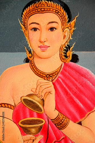 Photo: Buddha's biography painting on wall of Wat Pa Samoson Buddha's biography painting on wall of Wat Pa Samoson