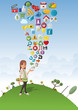 Vector: girl on green park with Internet and Website icons Set girl on green park with Internet and Website icons Set