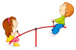 vector illustration of kids riding on seesaw