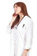 female doctor standing and speaking on the phone