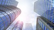 animated transforming buildings with flying birds and airplane