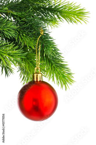 Photo: Christmas concept with baubles on white Christmas concept with baubles on white