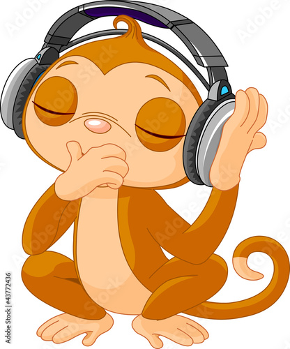 Vektor: Cute little Monkey listening music Cute little Monkey listening music