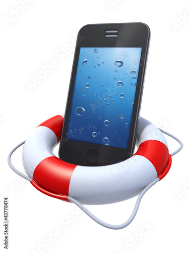 Illustration: smartphone in a lifebuoy smartphone in a lifebuoy