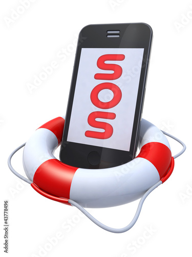 Illustration: smartphone in a lifebuoy smartphone in a lifebuoy