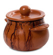 Dirty ceramic pot on white background