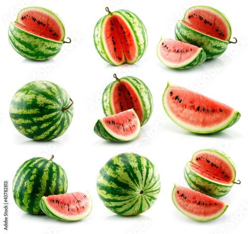 Photo: Set of ripe watermelon fruits isolated on white Set of ripe watermelon fruits isolated on white
