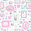 Seamless cat kitten ornament kids background pattern in vector
