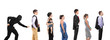 People waiting in a que and a pickpocket trying to steal a walle