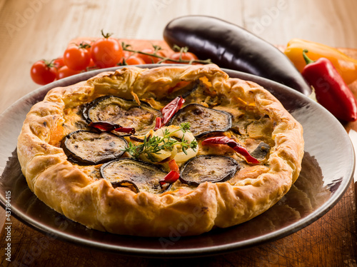 Photo: cake with ricotta eggplants and capsicum, vegetarian food cake with ricotta eggplants and capsicum, vegetarian food