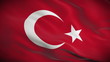 Highly detailed flag of Turkey ripples in the wind. Looped